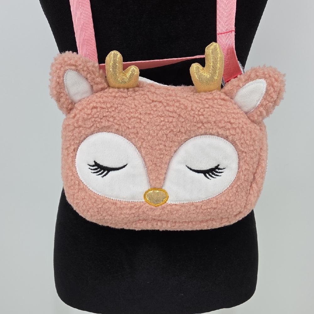 Kids Plush Deer Crossbody Bag - Pink